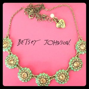 Betsey Johnson Gold Mint/Peach Rhinestone Necklace